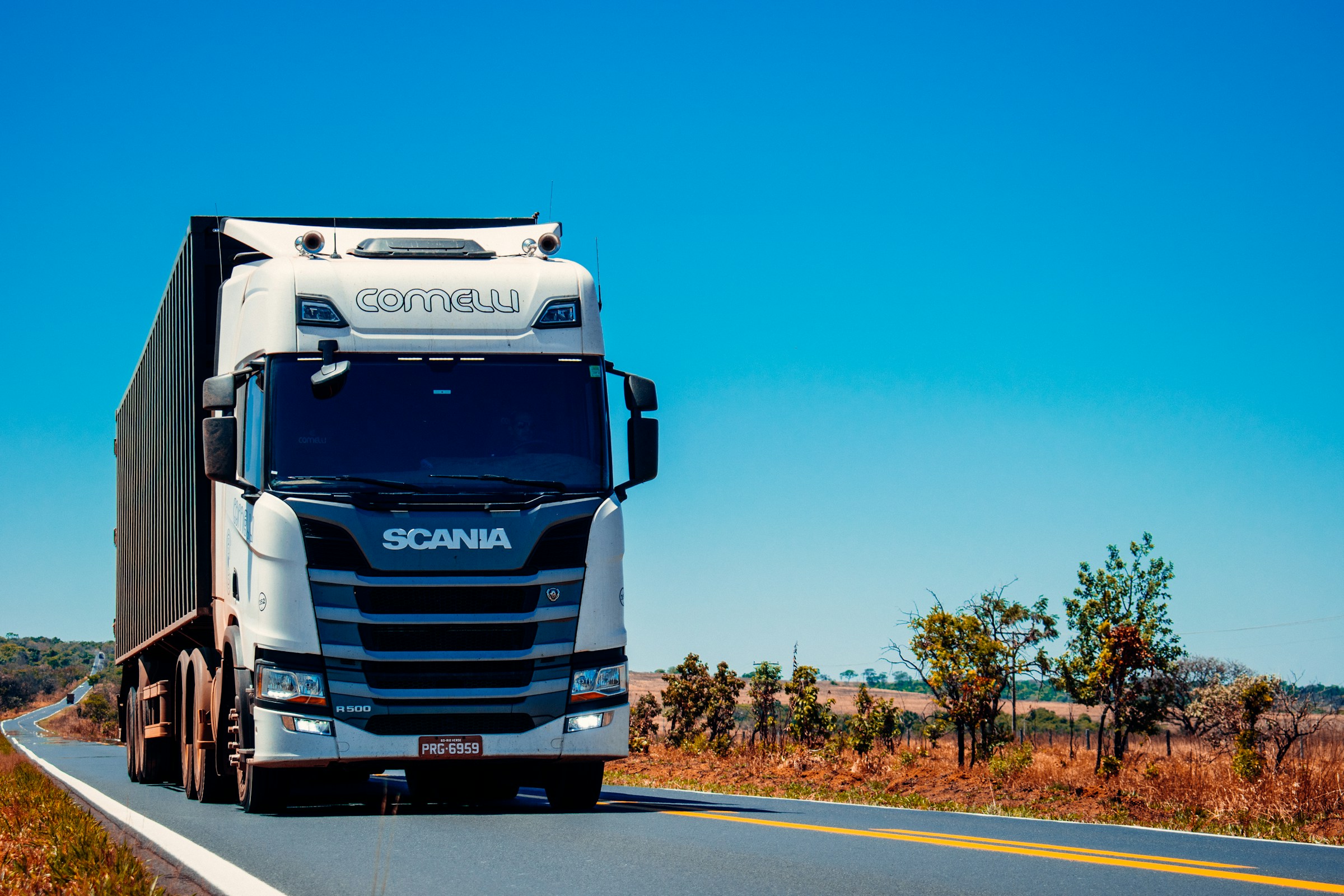 Commercial semi-truck on the highway, ready for roadside assistance